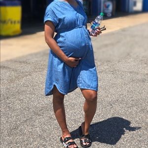 Maternity Tie Waist Denim Shirtdress